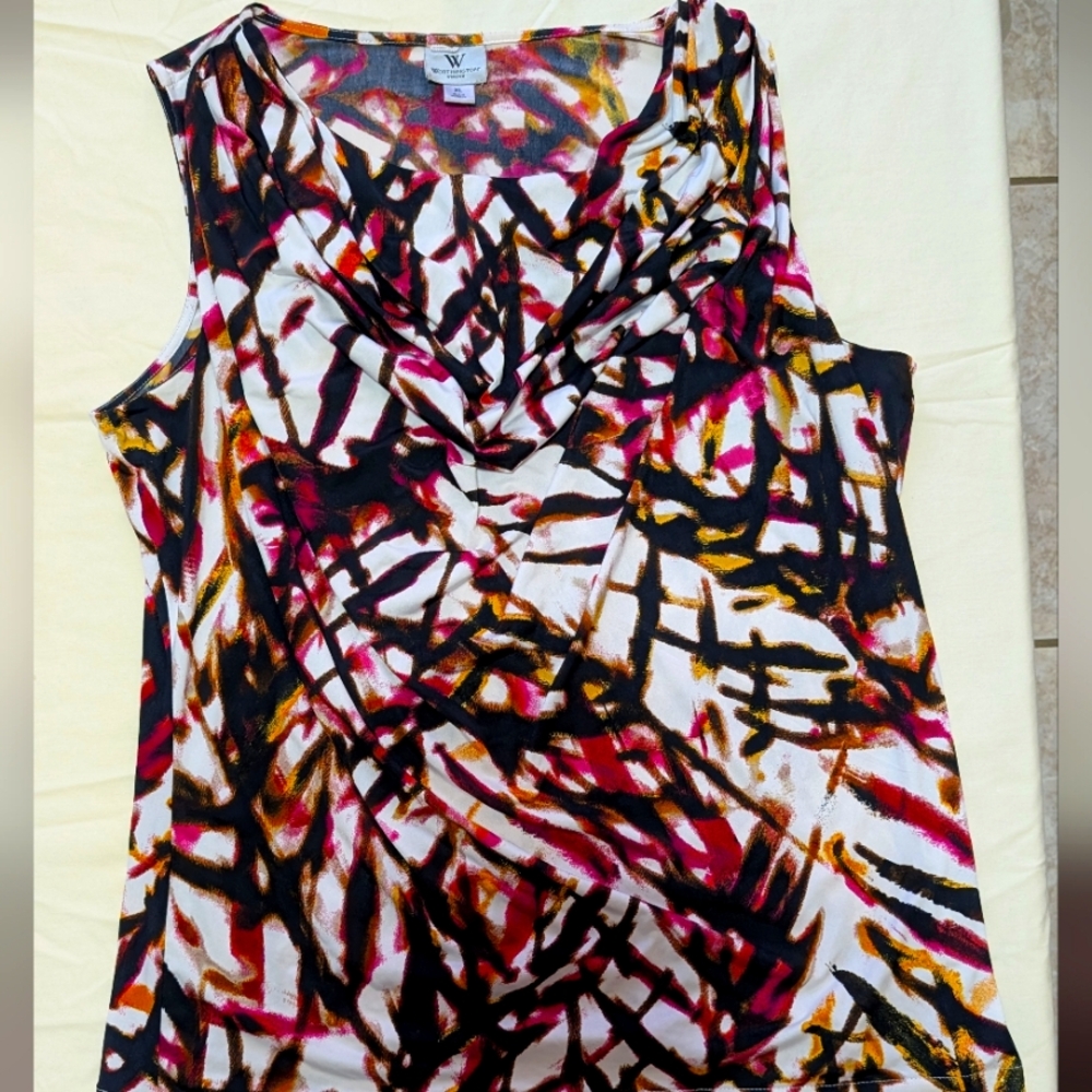 Abstract Magenta, Yellow, and White Worthington Women's XL Sleeveless Blouse